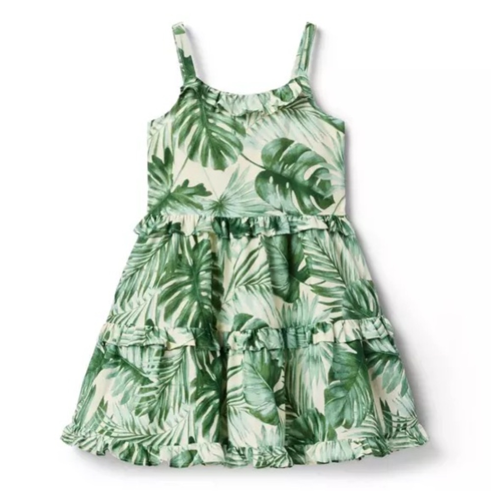Janie and Jack Tropical Green Leaf Print Kids Dress